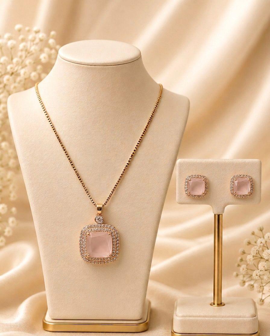 Blush Cushion Halo Jewelry Set