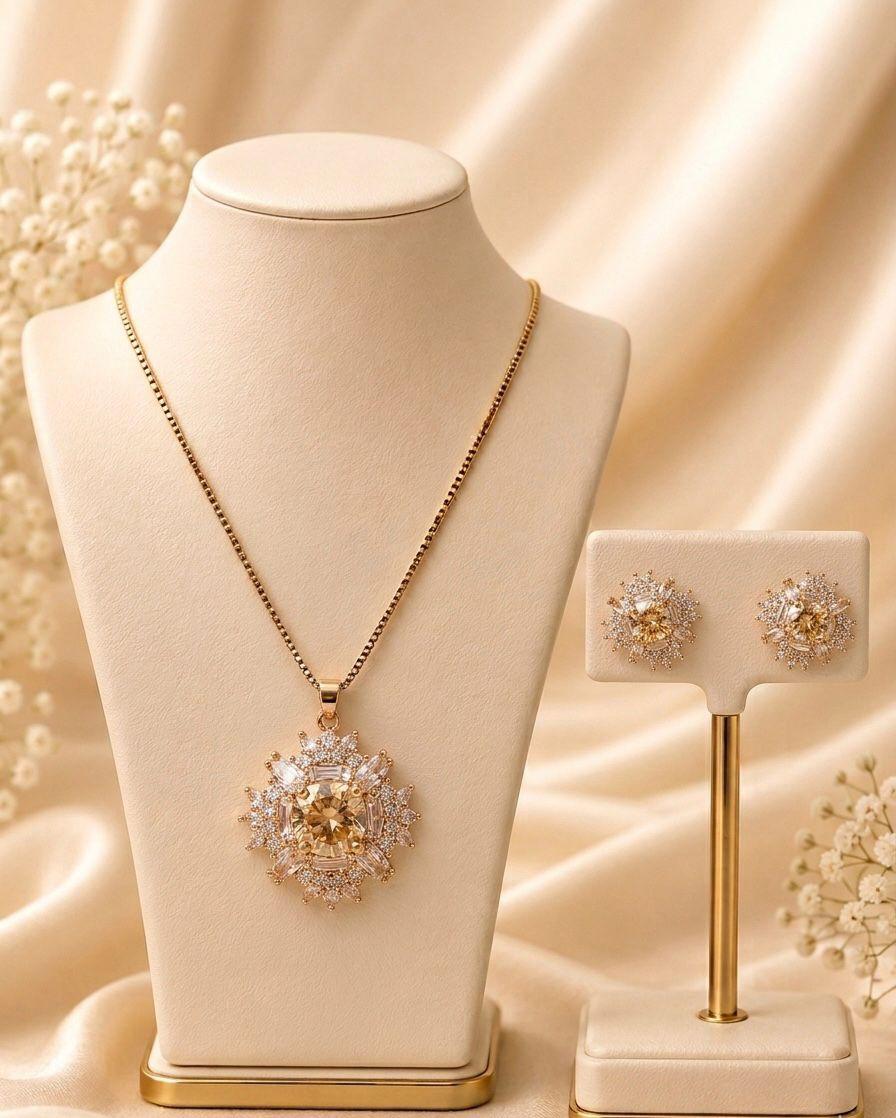 Golden Champagne Snowflake Jewelry Set