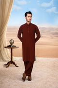Classic Kurta Shalwar with Button Placket - Rust
