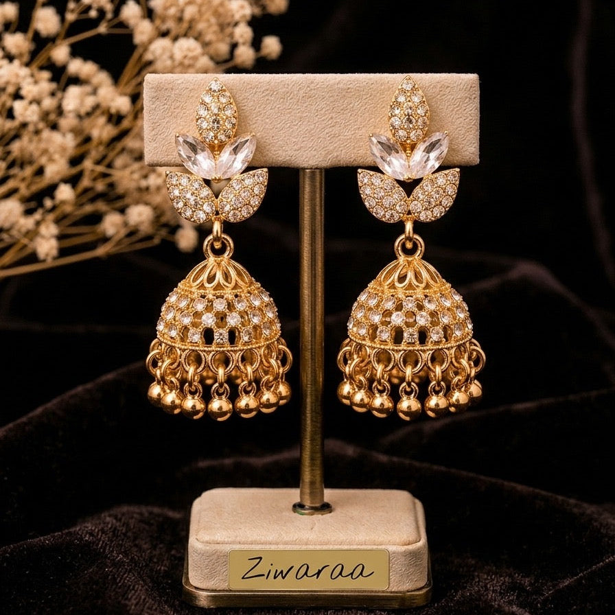 Gold Lotus Jhumka Earrings