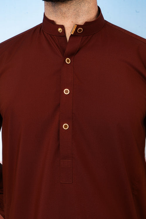 Classic Kurta Shalwar with Button Placket - Rust