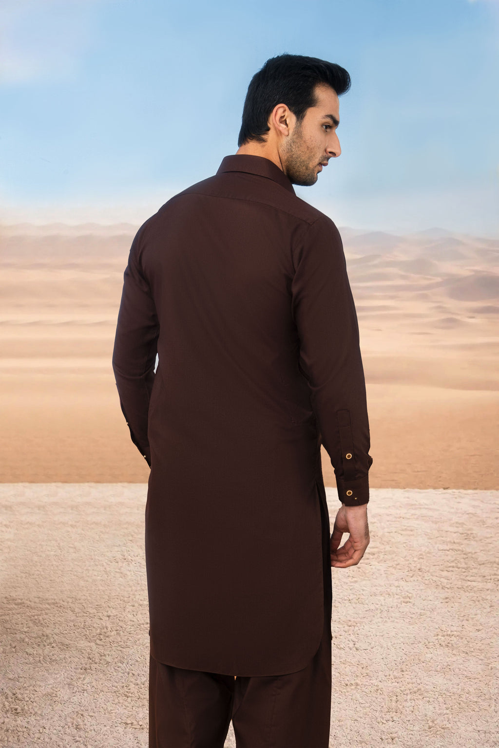 Classic Kameez Shalwar with Elegant Detailing - Chocolate Brown