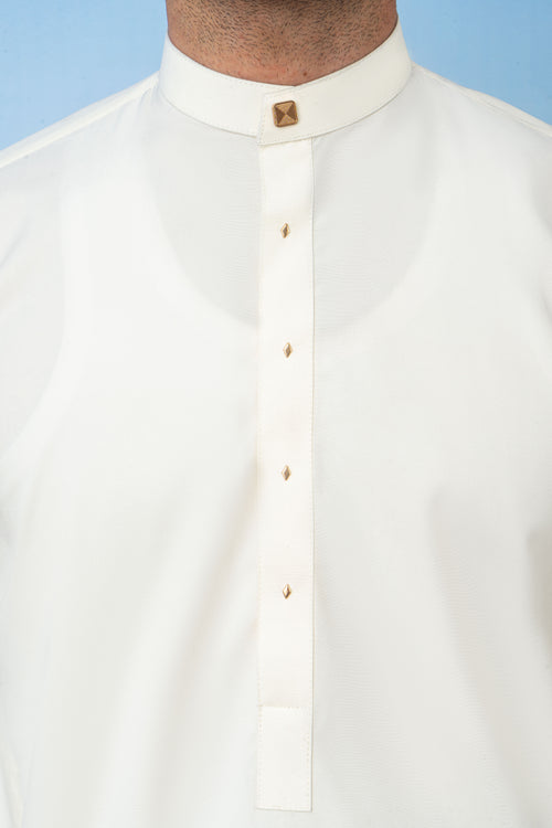 Elegant Kurta Shalwar with Minimalist Detailing - Cream Boski