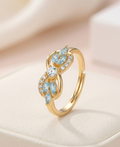 Serene Sky Infinity Adjustable Ring – [18K Gold Plated] with Aquamarine-Blue Marquise Stones