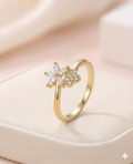 Sparkling Flower &amp; Heart Adjustable Ring
