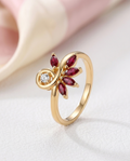 Royal Crimson Asymmetric Flower Ring – [18K Gold Plated] with Ruby-Red Marquise Accents