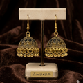 Antique Gold & Midnight Filigree Jhumka Earrings