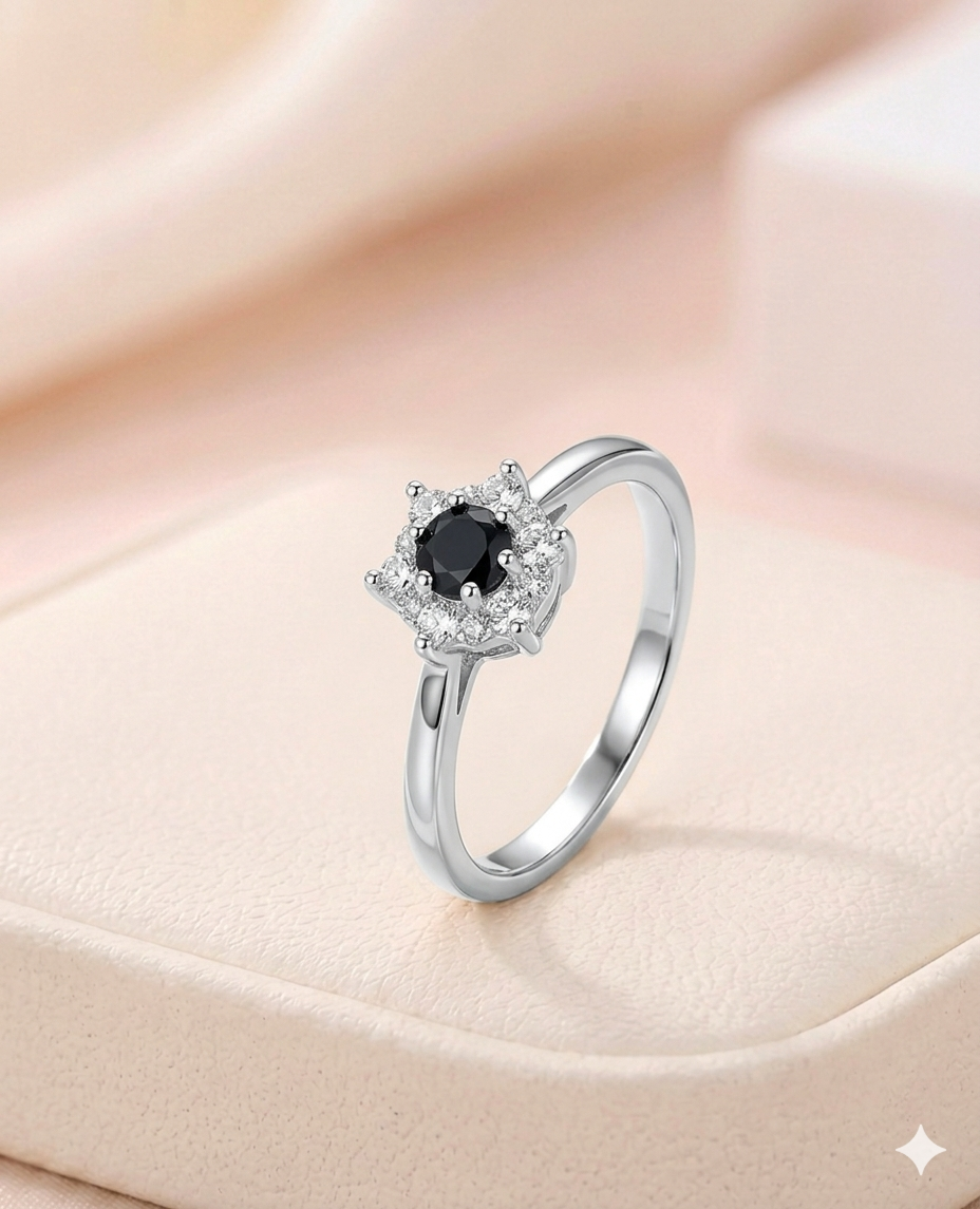 Midnight Onyx Halo Adjustable Ring