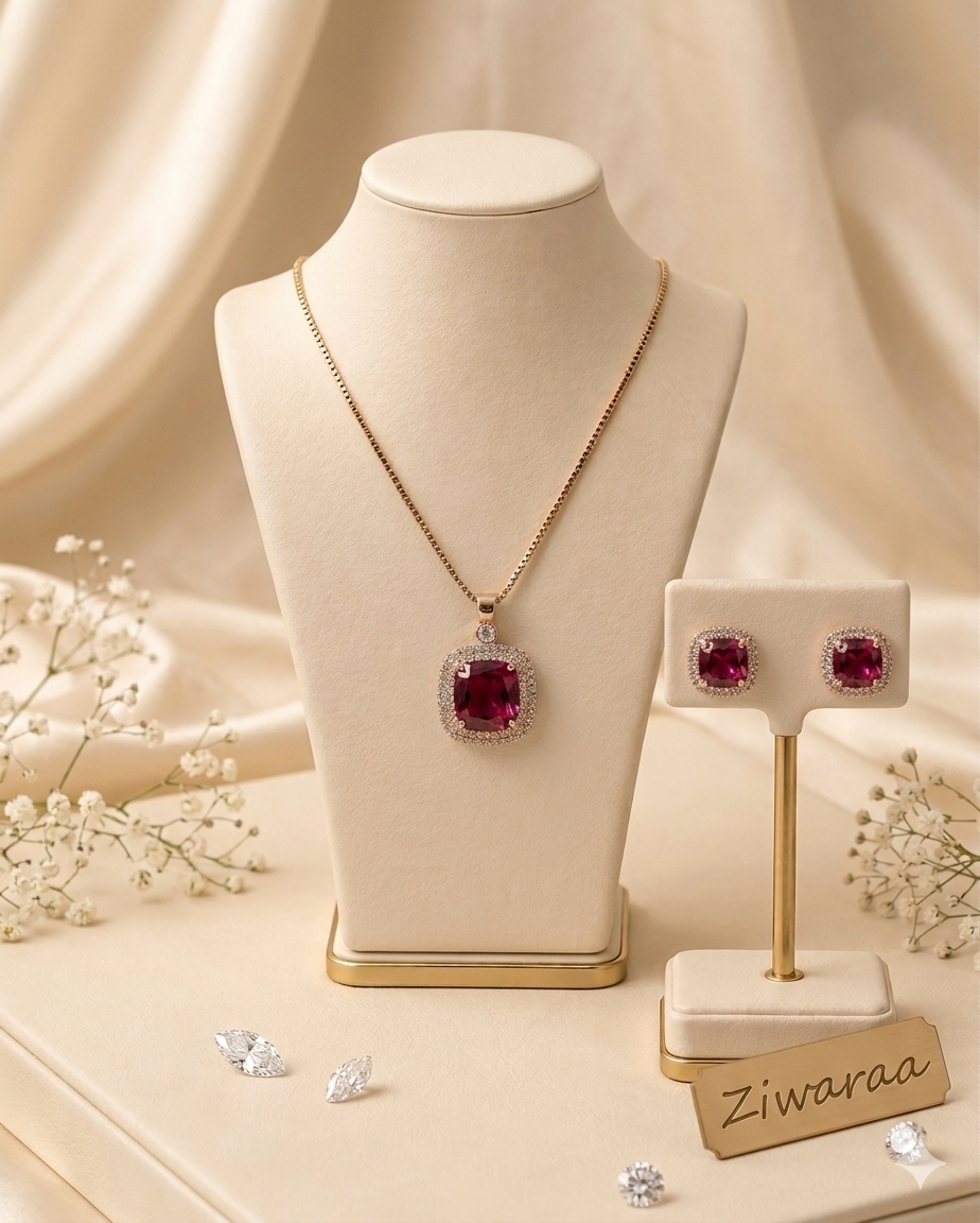 Imperial Magenta Halo Jewelry Set