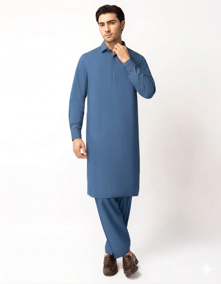 Pasha Royal Indus Soft Cotton - Medium Blue Premium Unstitched Washing Wear