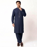Men’s Premium Navy Blue Embroidered Kurta Shalwar Suit