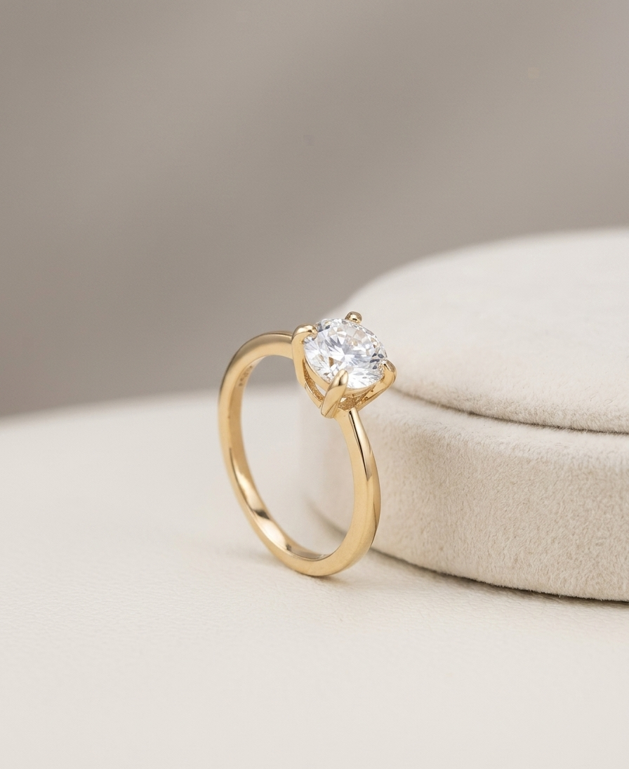 Classic Minimalist Solitaire Ring – Round Cut [Cubic Zirconia]