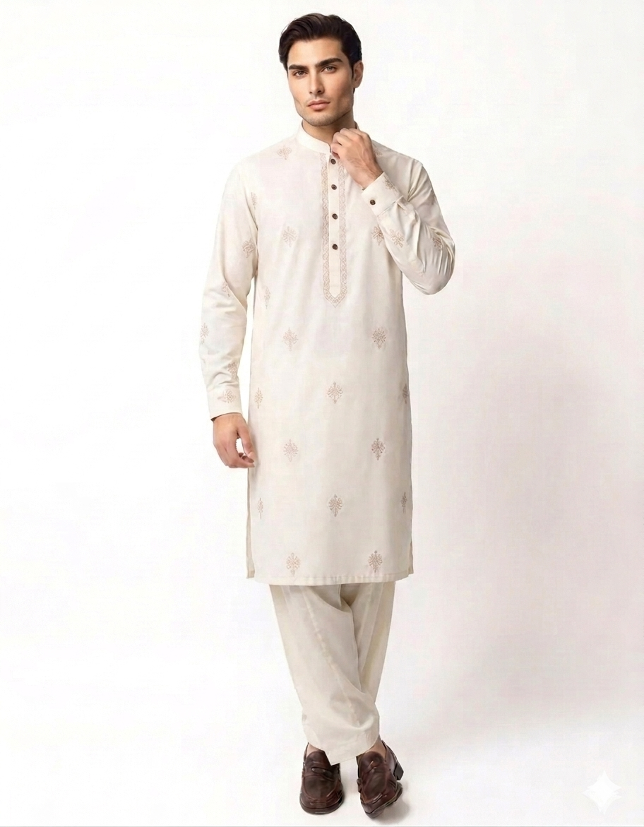 Men’s Premium Embroidered Kurta Shalwar Suit