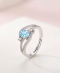 Minimalist Sky Blue Topaz & Crystal Criss-Cross Statement Ring