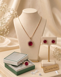Crimson Elegance Halo Jewelry Set