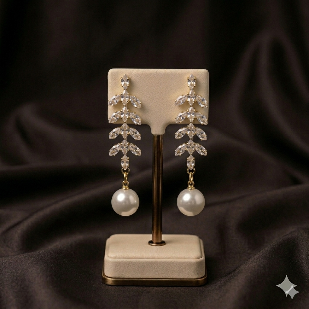 Ethereal Laurel Pearl Drop Earrings