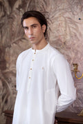 Stitched Blended Kurta Trouser With Copper Metal Buttons for Men - Off White