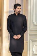 Stitched Button Down Collar Kameez With Matching Shalwar for Men - Black
