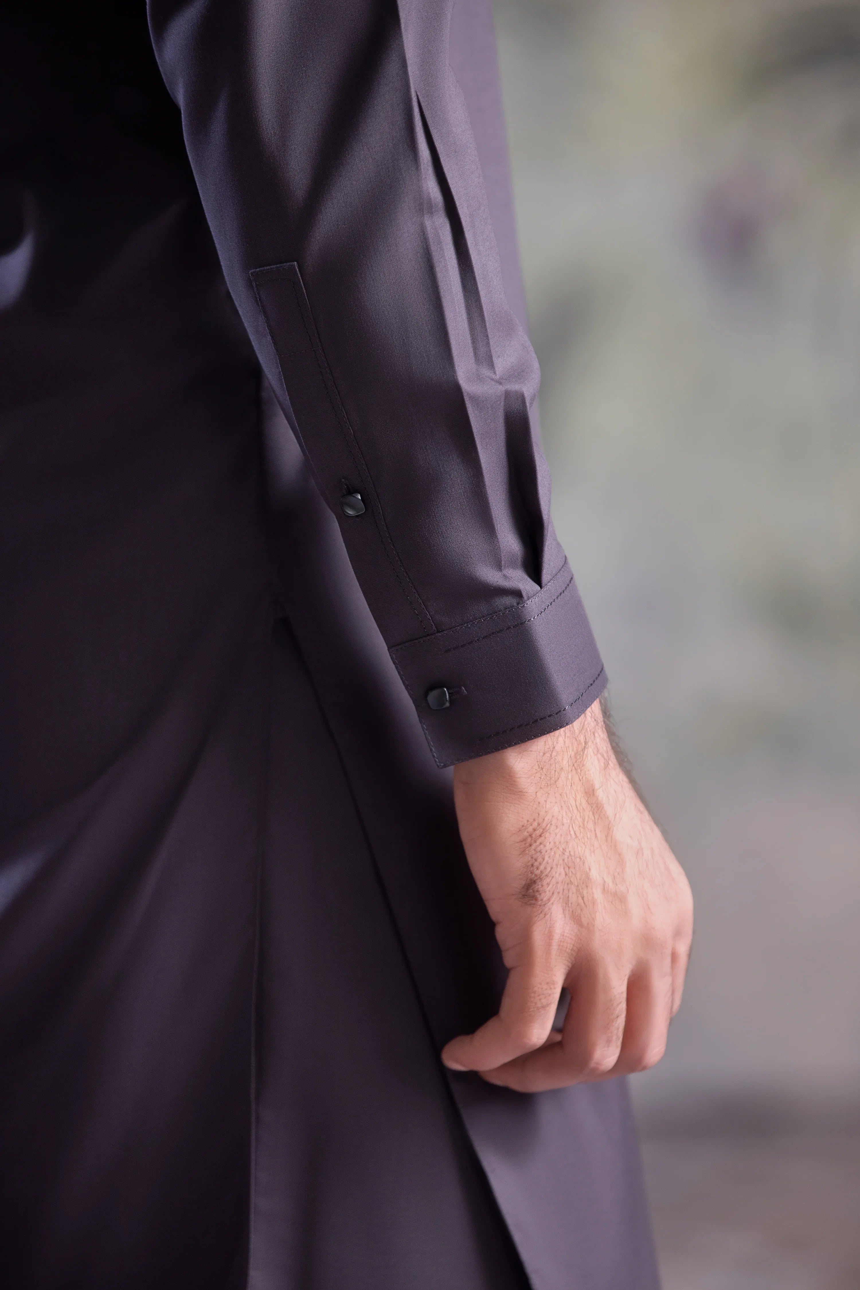 Stitched Collar Kameez Shalwar for Men - Charcoal Grey