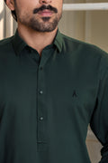 Stitched Collar Kameez Shalwar for Men - Emerald Green