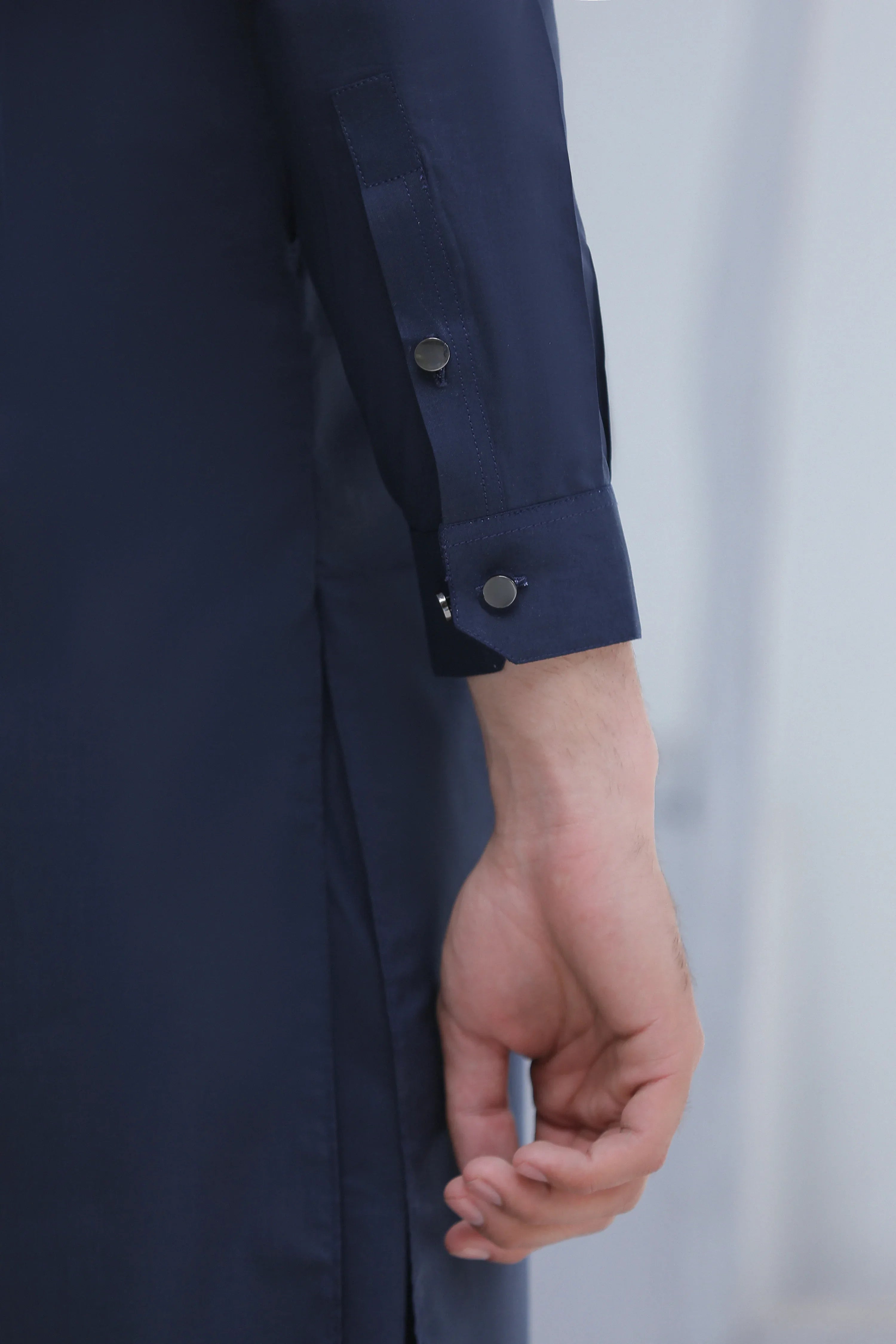 Stitched Collar Kurta With Matching Trouser for Men - Navy Blue