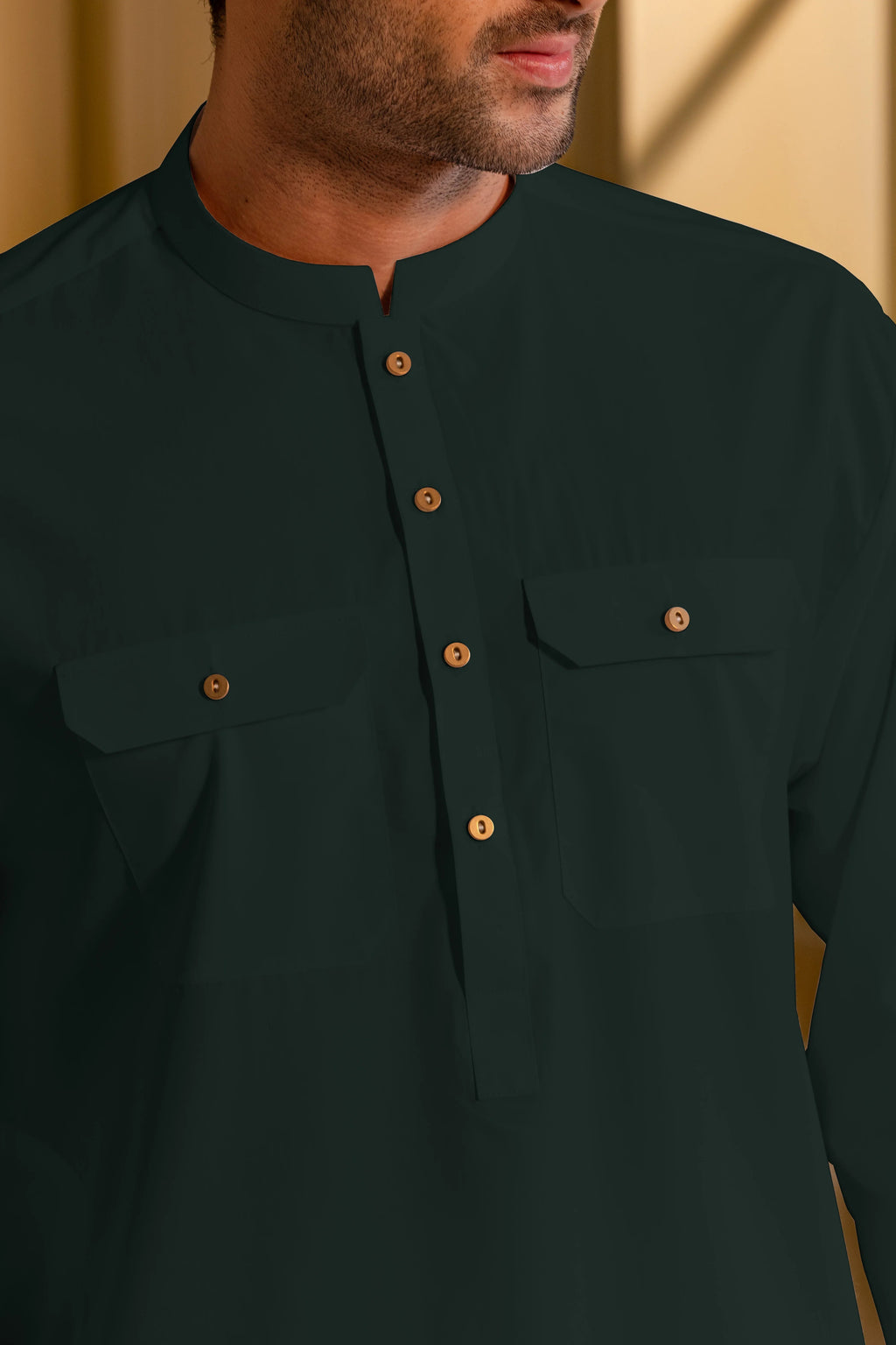 Stitched Double Pocket Boski Kurta Trouser With Contrast Metal Buttons for Men - Off White | Black | Bottle Green