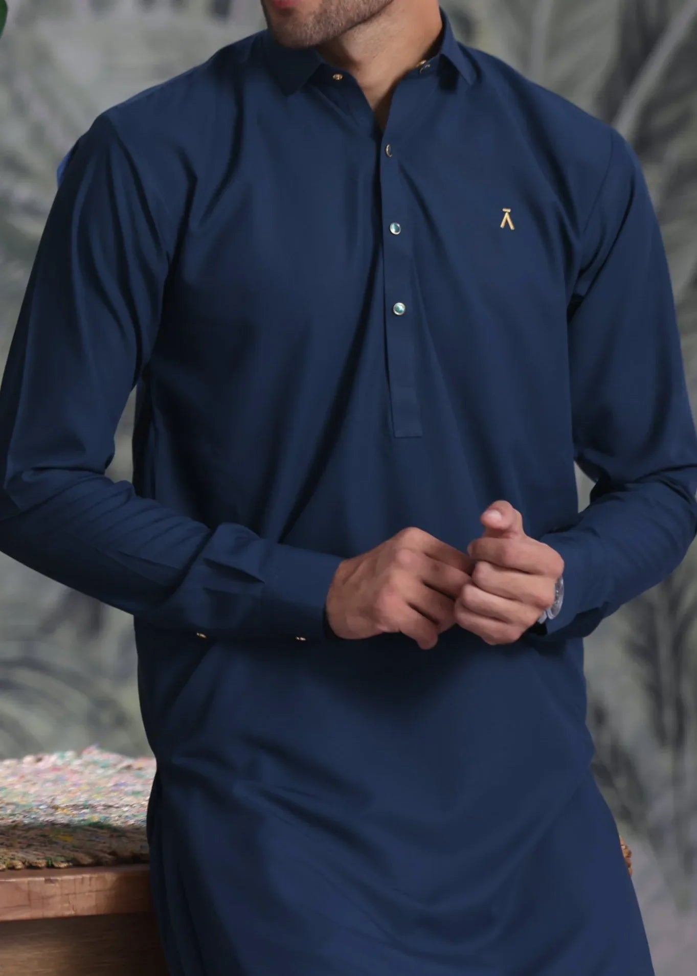 Stitched Elegant Collar Kameez Shalwar With Logo for Men -  Zinc