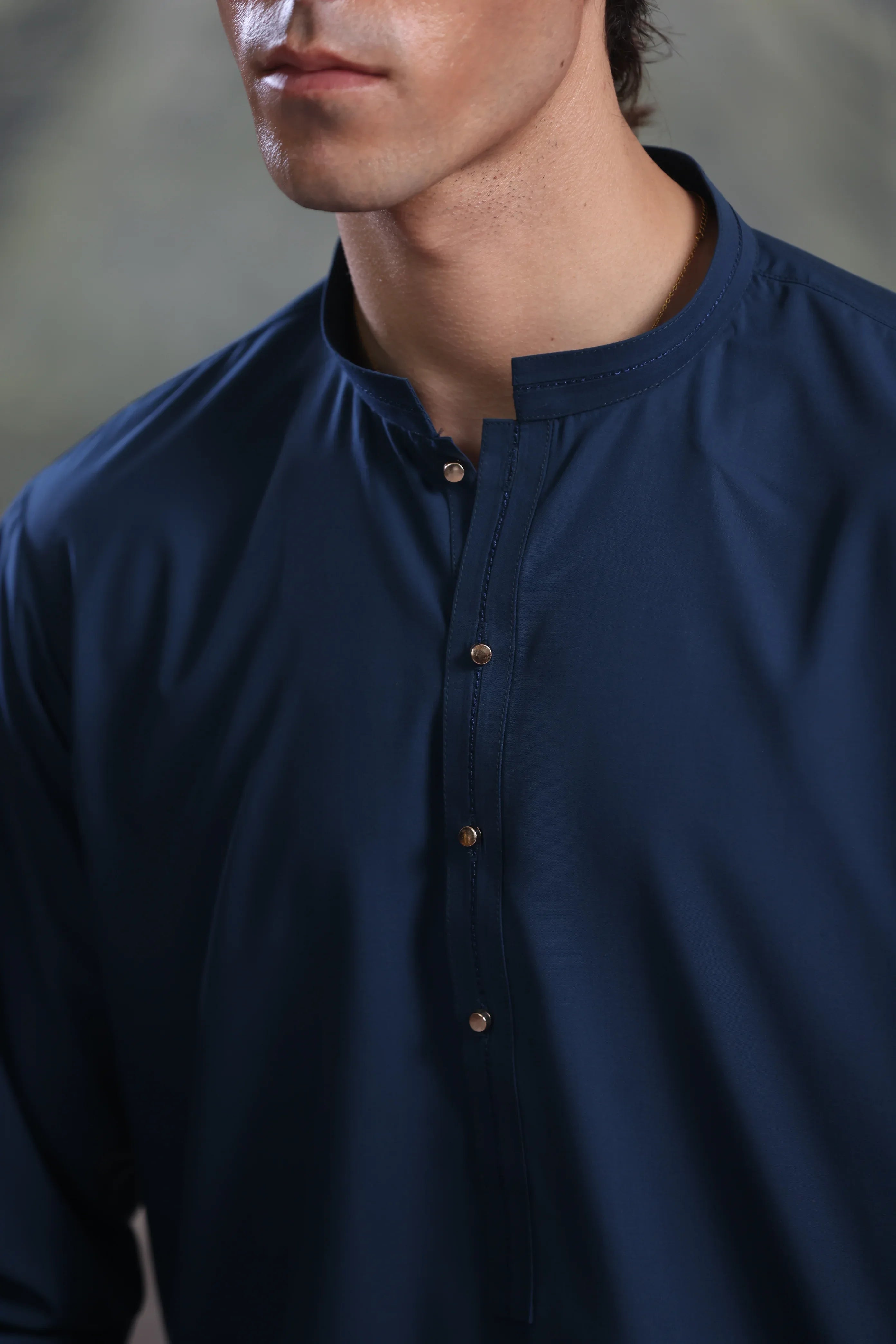 Stitched Kurta Trouser With Golden Metal Buttons & Thread Details for Men - Teal Blue