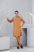 Stitched Kurta Trouser With Wood Buttons for Men - Dark Mustard