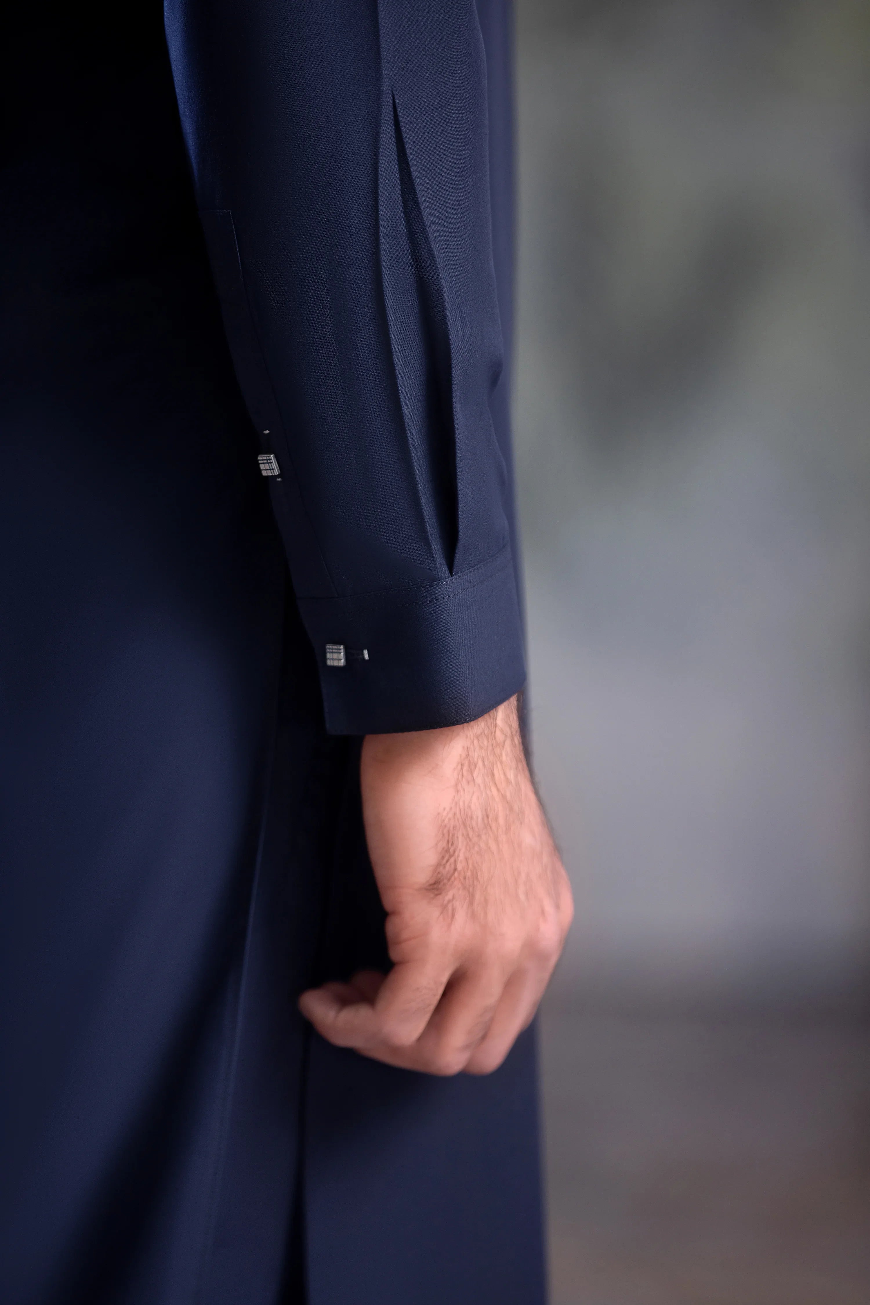 Stitched Kurta With Matching Trouser & Thread Detailing for Men - Navy Blue