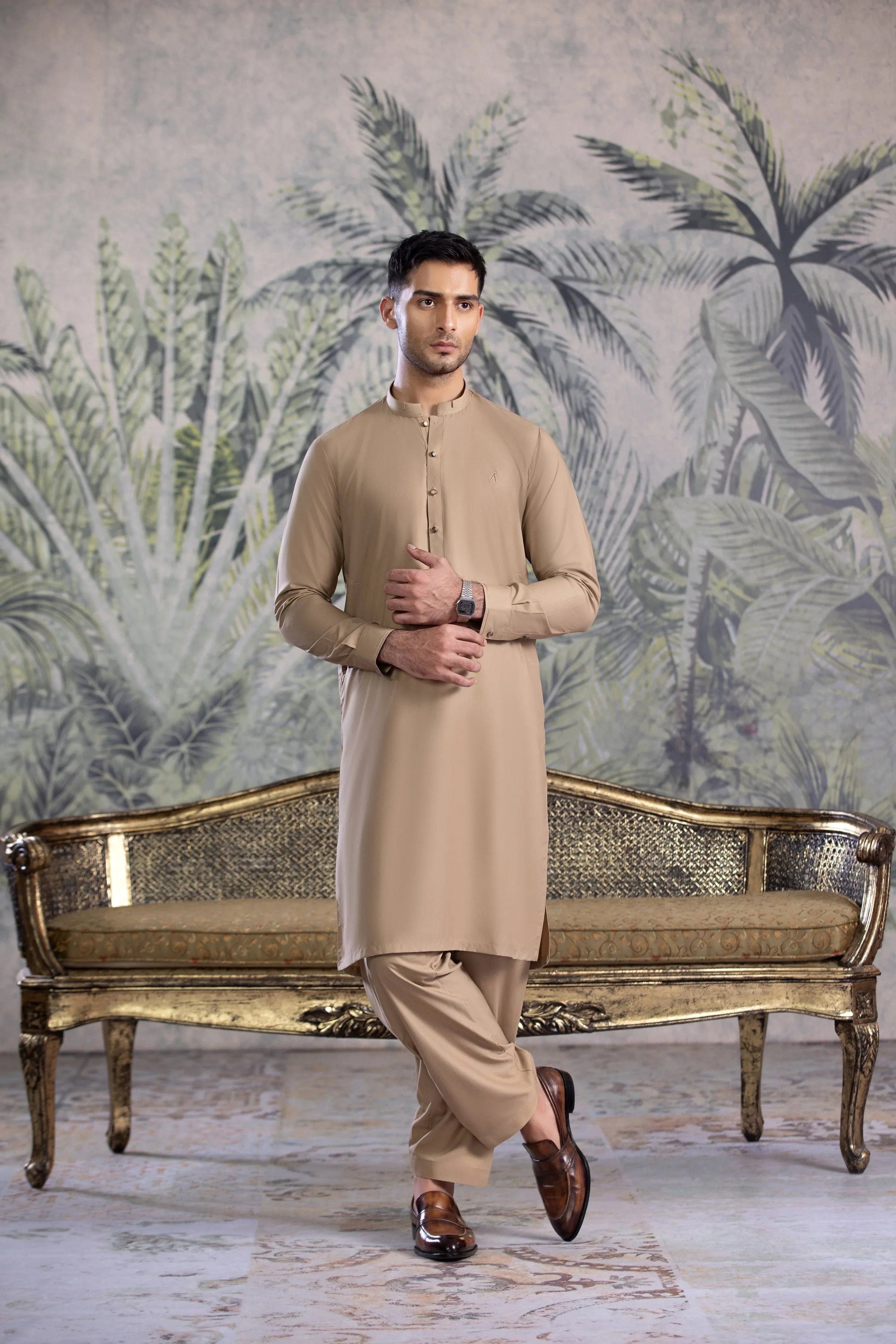 Stitched Premium Kurta With Matching Shalwar for Men - Light Brown