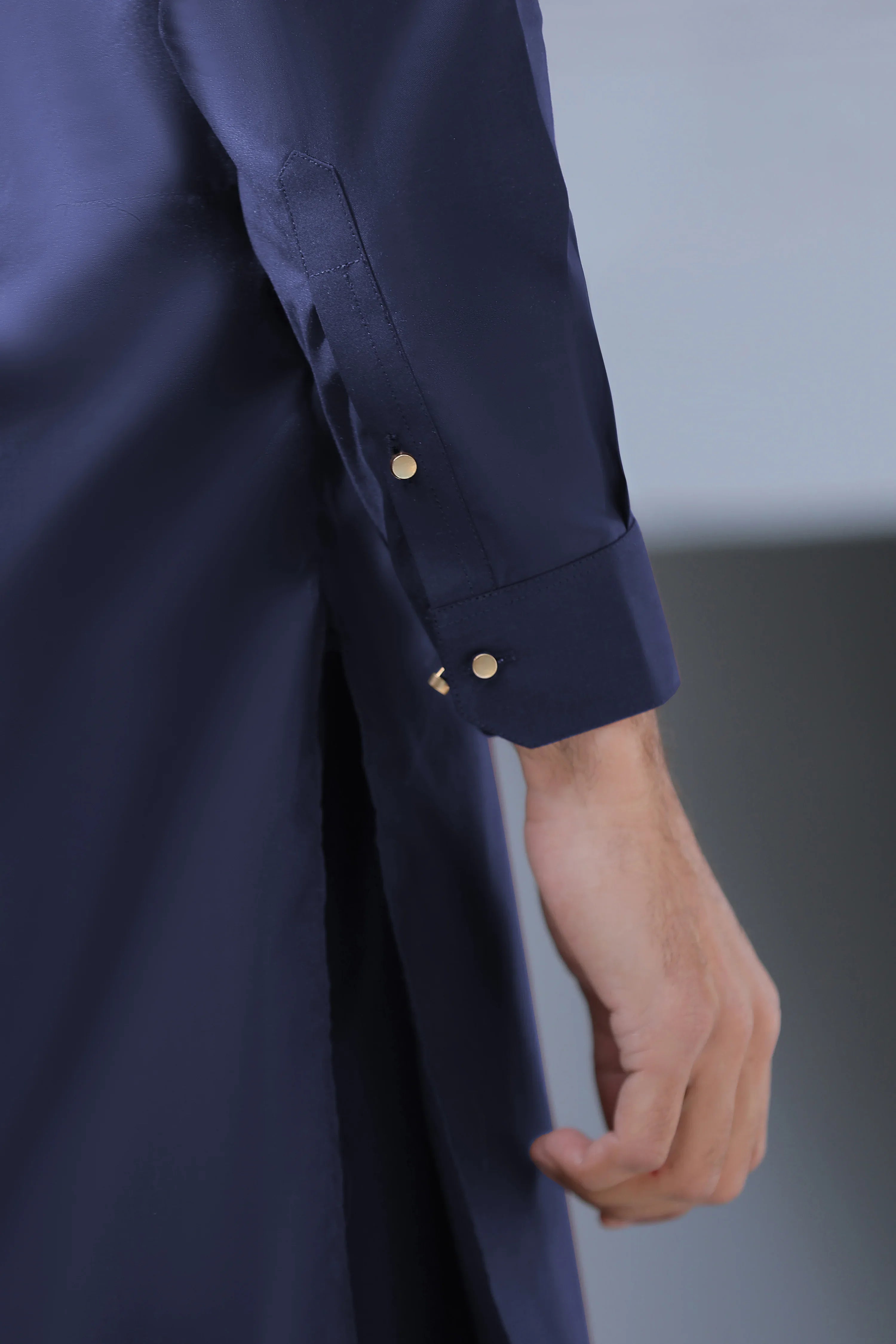 Stitched Signature Logo Shalwar Kameez With Golden Button for Men - Navy Blue