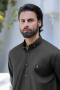 Stitched Signature Logo Shalwar Kameez With Golden Buttons for Men - Black