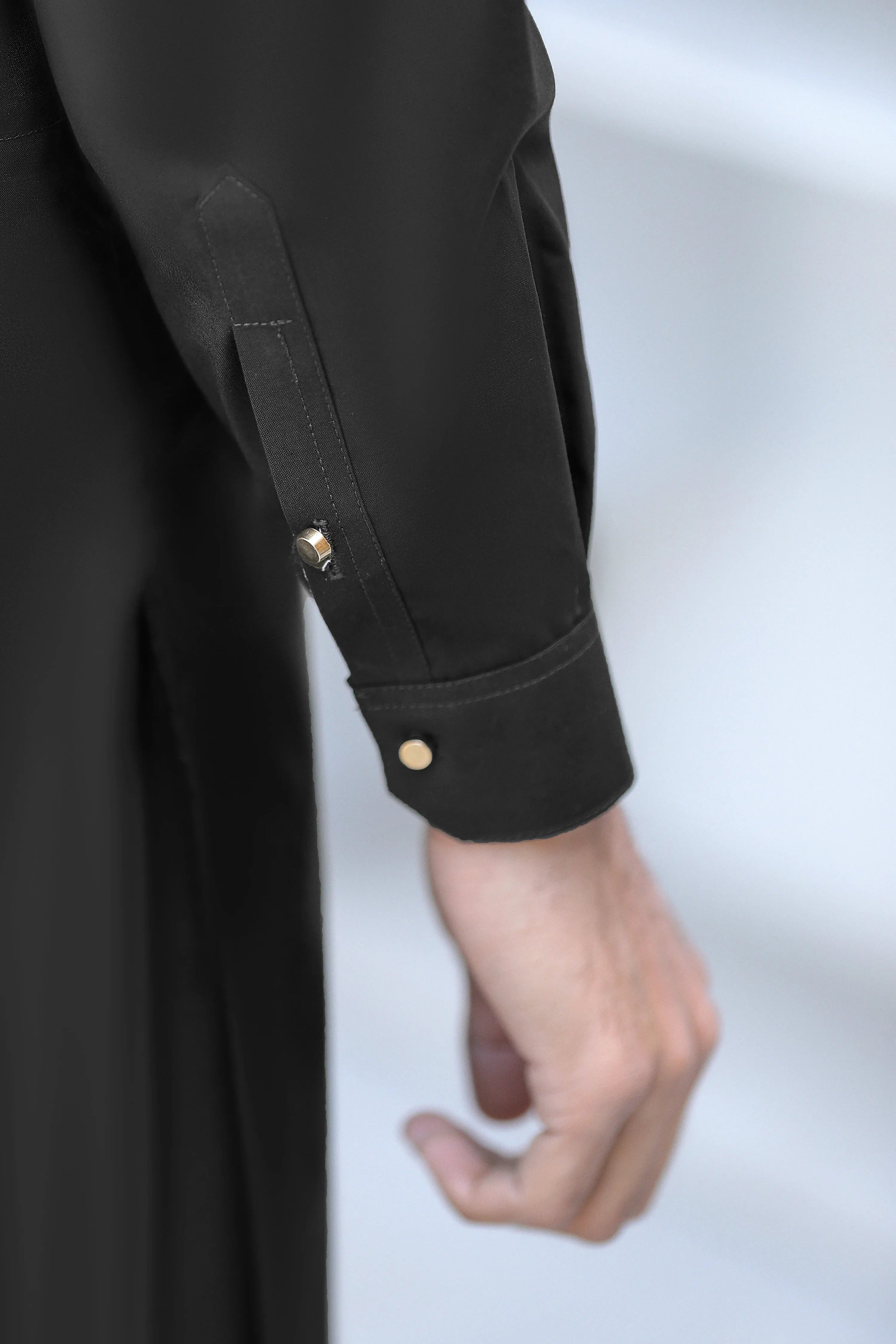Stitched Signature Logo Shalwar Kameez With Golden Buttons for Men - Black