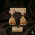 Golden Bloom Crystal Jhumka Earrings