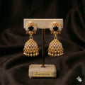 Onyx Bloom Gold Jhumka Earrings