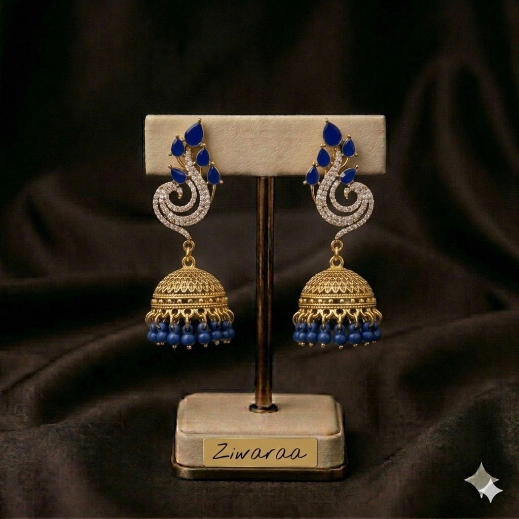 Royal Azure Filigree Jhumka Earrings
