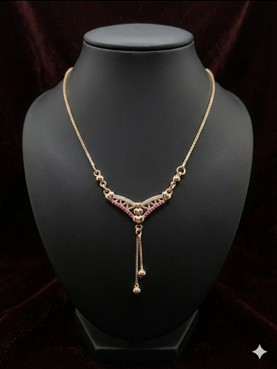 Romantic Heart-Accent V-Shape Tassel Necklace
