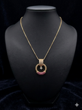 Elegant Ruby Halo Pendant Necklace