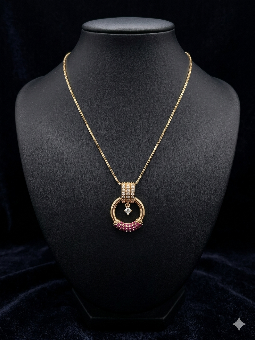 Elegant Ruby Halo Pendant Necklace